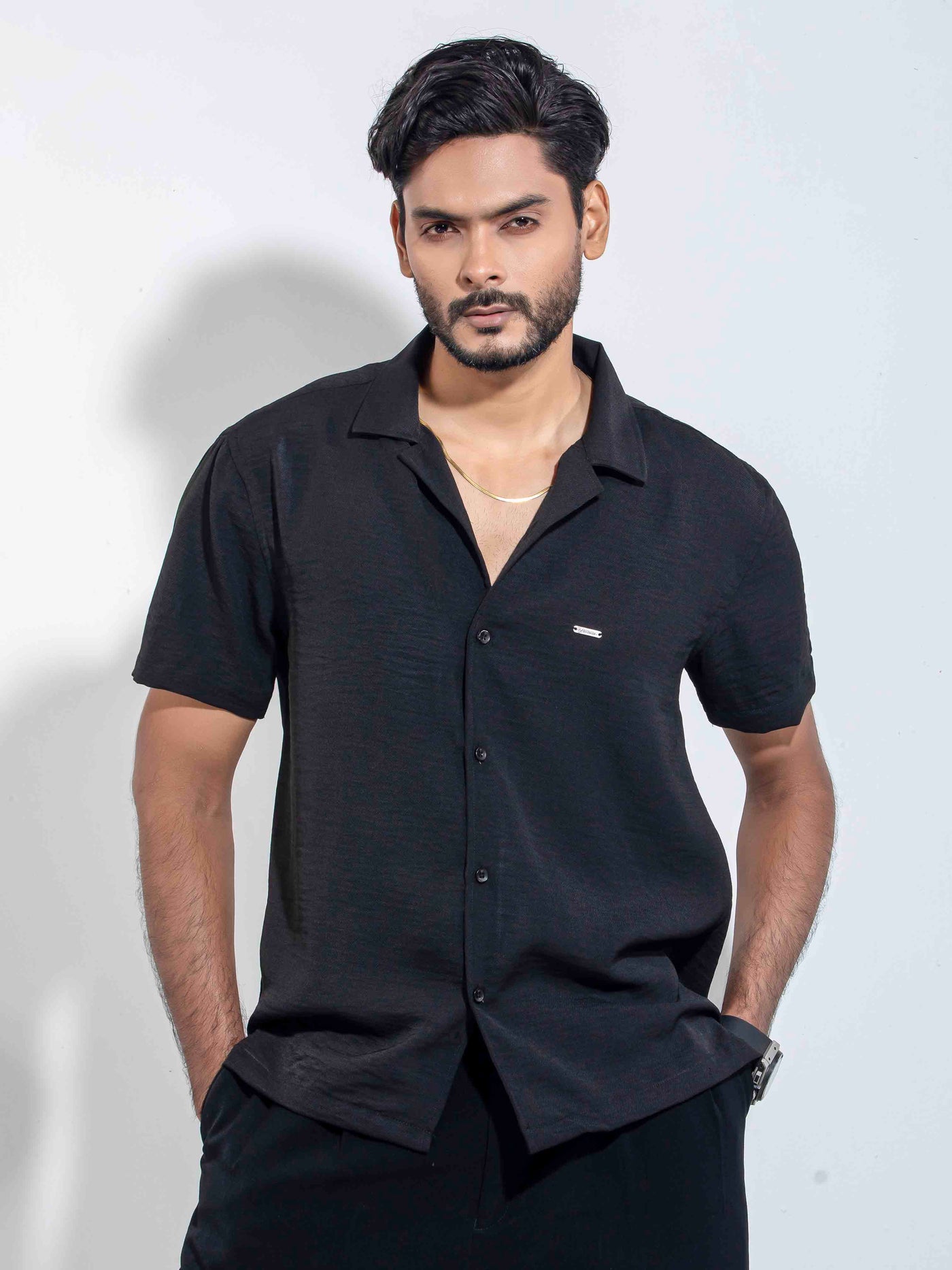 Black solid Viscos Havana Shirt