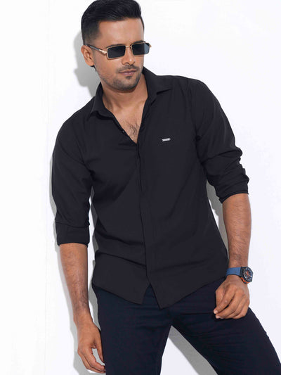 Black color plated solid full sleeve shirt