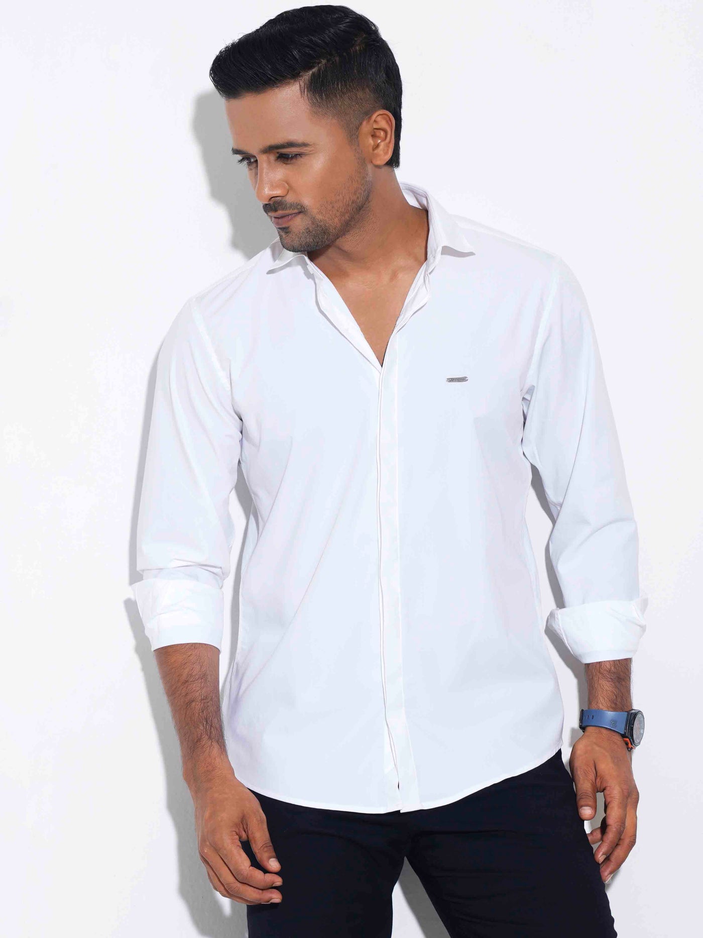 White color plated solid full sleeve shirt