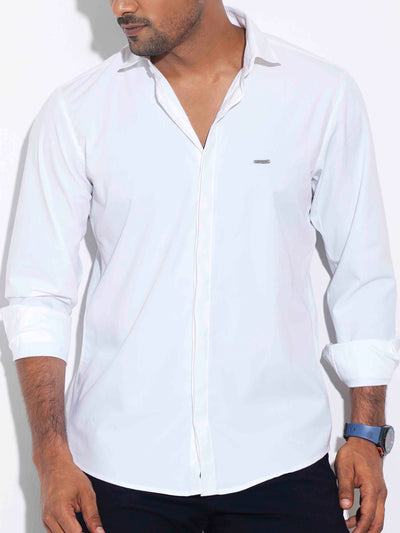 White color plated solid full sleeve shirt