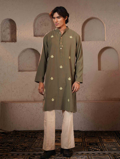Olive color full body Embroidery premium Panjabi
