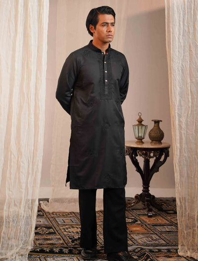 Matte black color full body chest Embroidery premium Panjabi