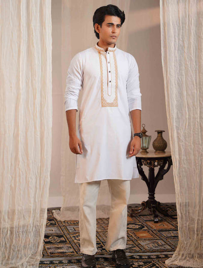 Dove white Embroidey Premium Panjabi