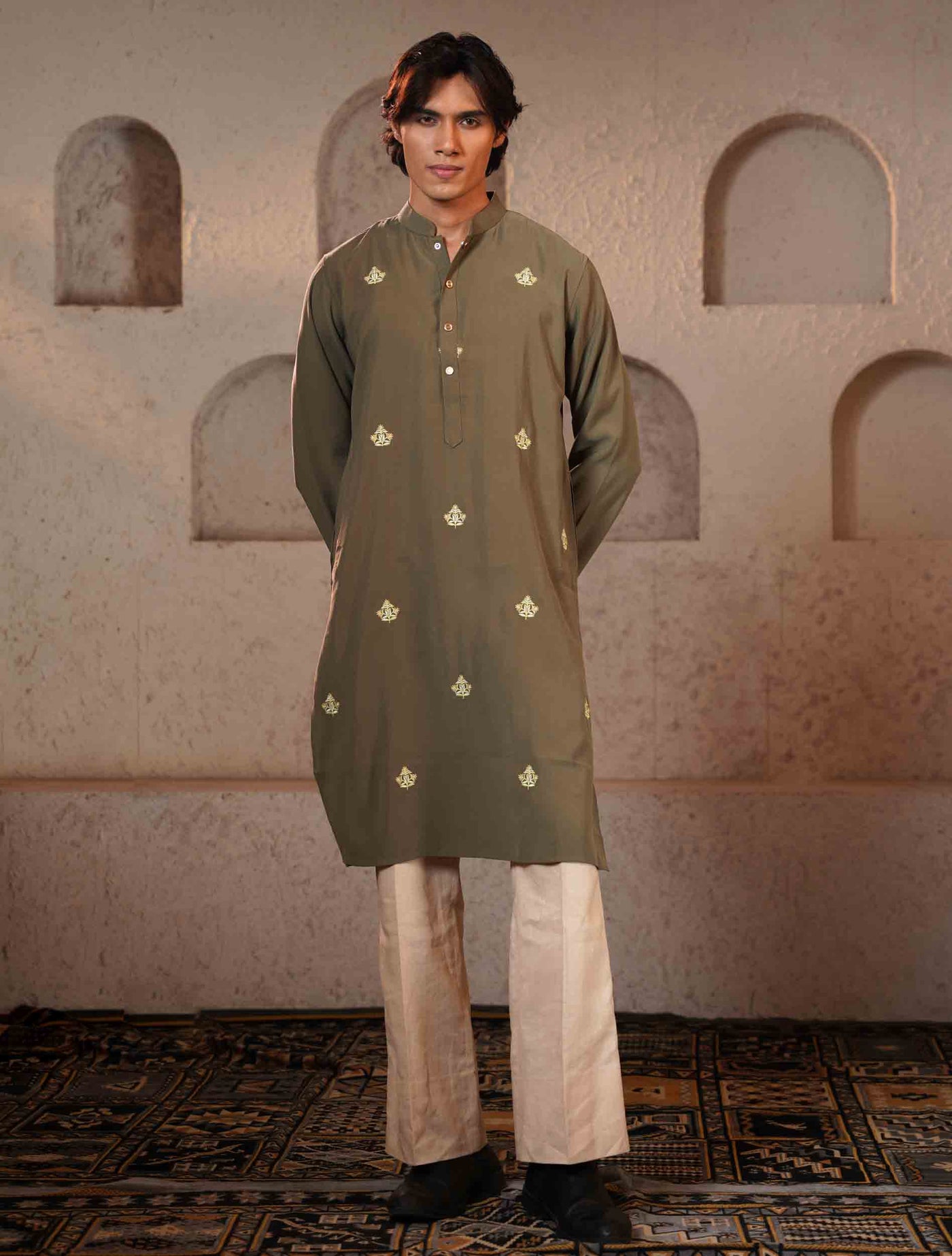 Olive color full body Embroidery premium Panjabi