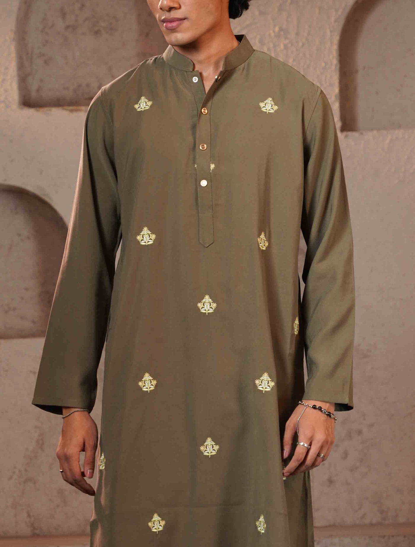 Olive color full body Embroidery premium Panjabi