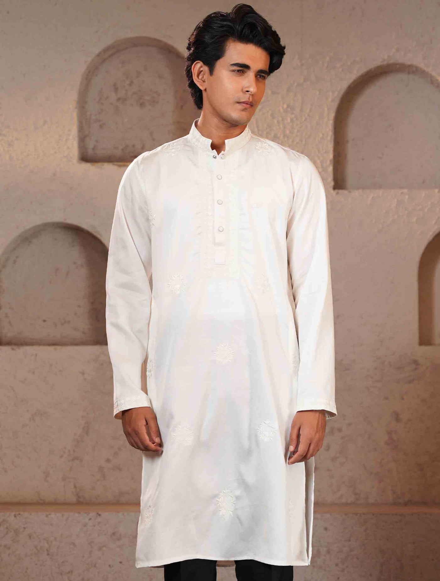 Pearl white Full body Chest embroidery premium Panjabi