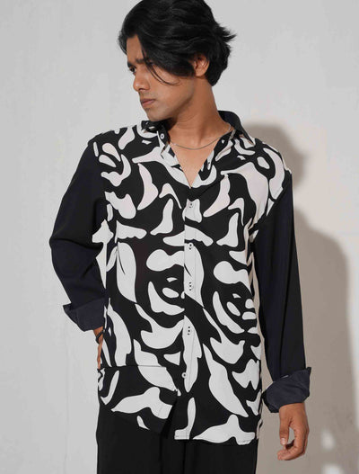 Black white printed hand contrast full sleeve shirt