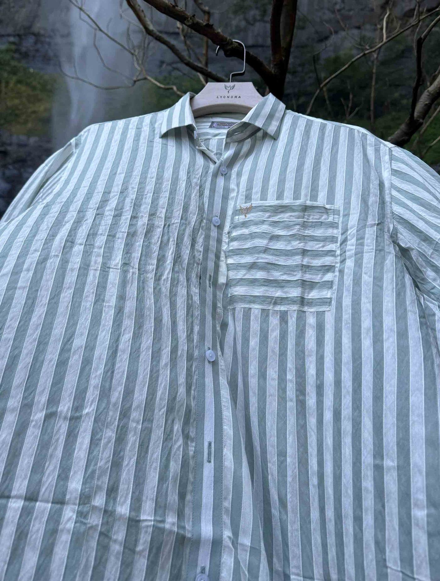 White faded Olive stripe Full sleeve shirt