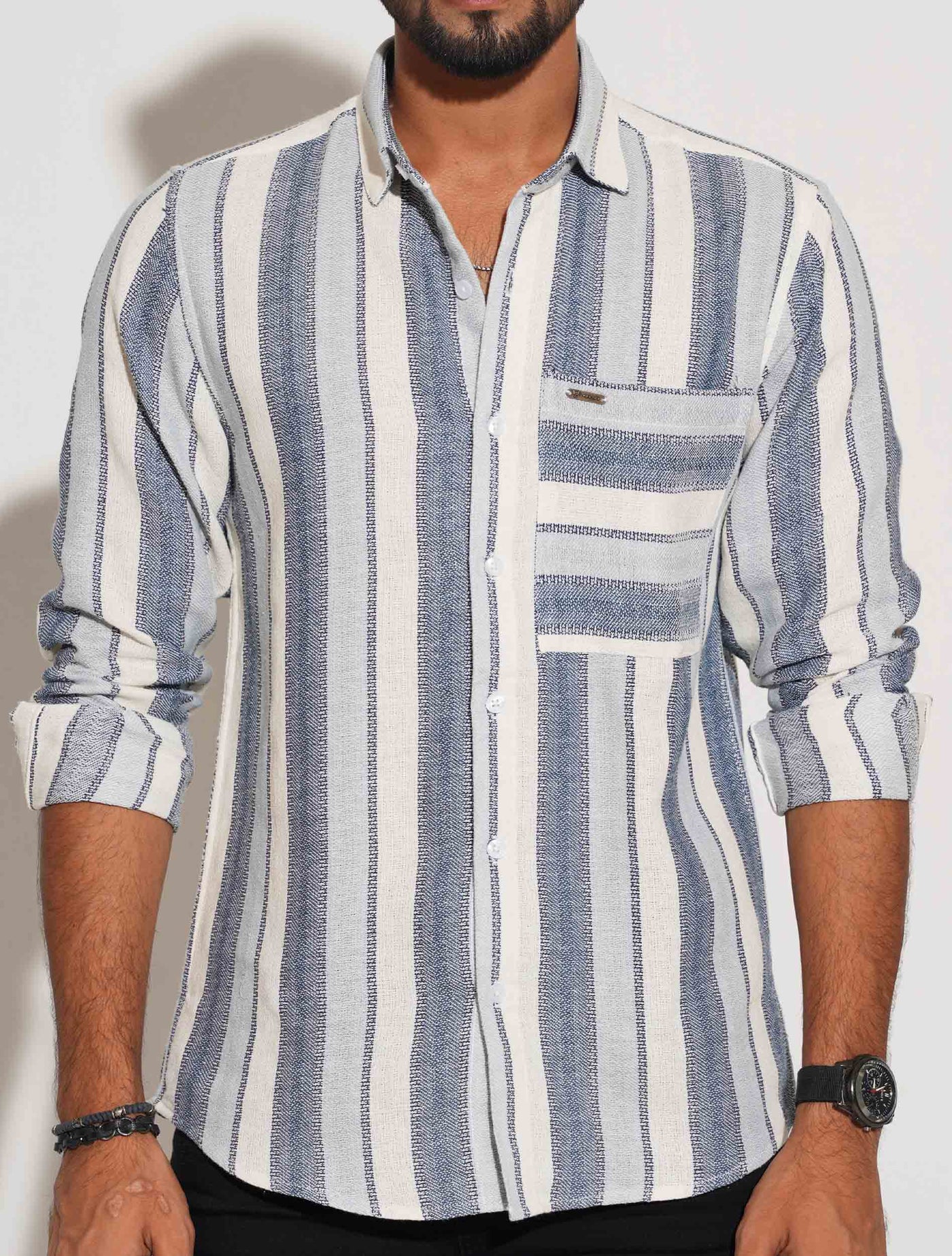 White ash sky stripe premium full sleeve shirt