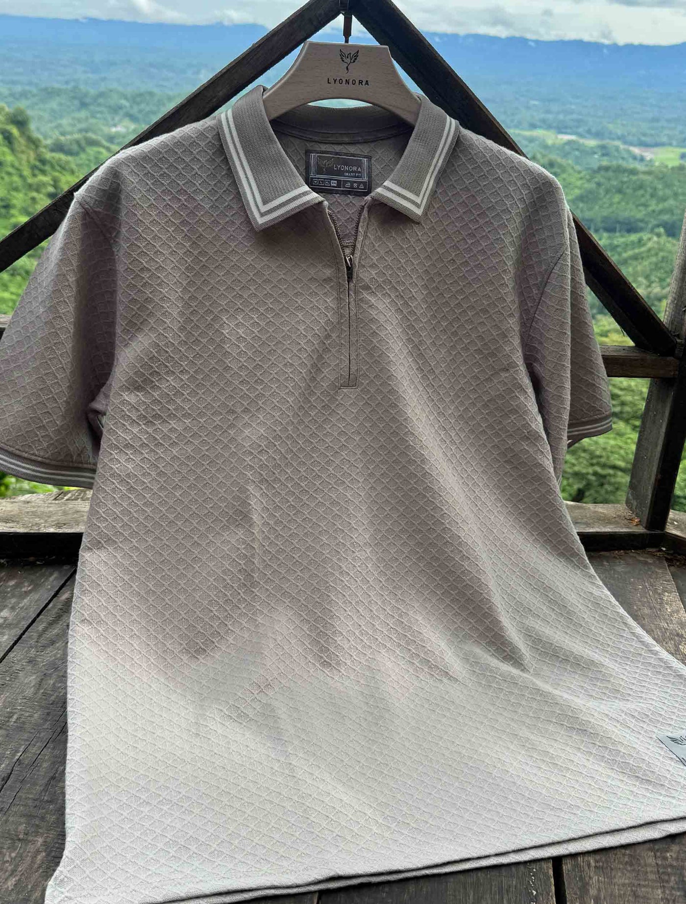 Flint Grey stripe contrast Premium Zipper Polo