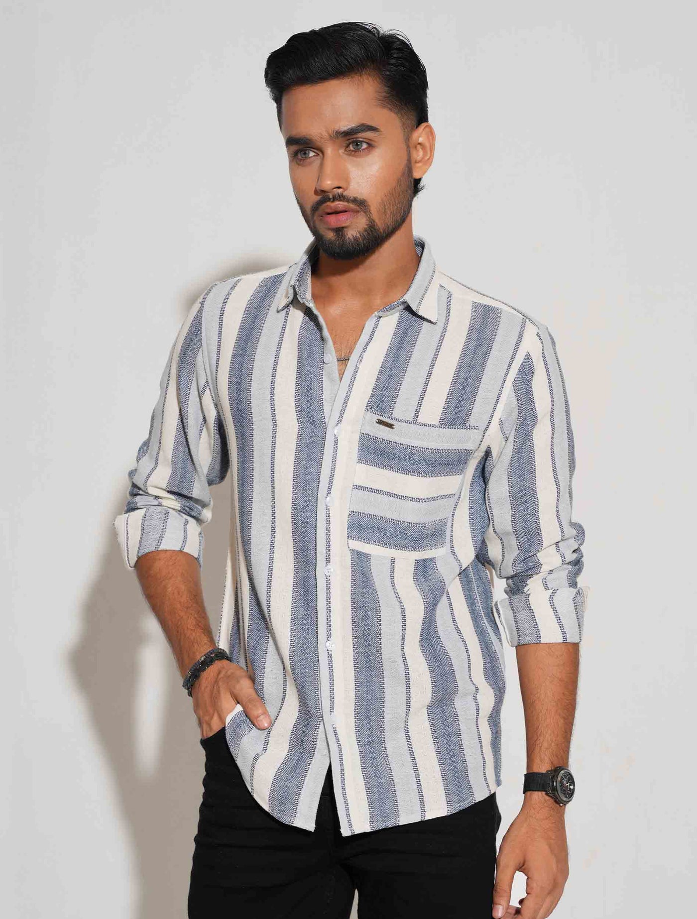 White ash sky stripe premium full sleeve shirt