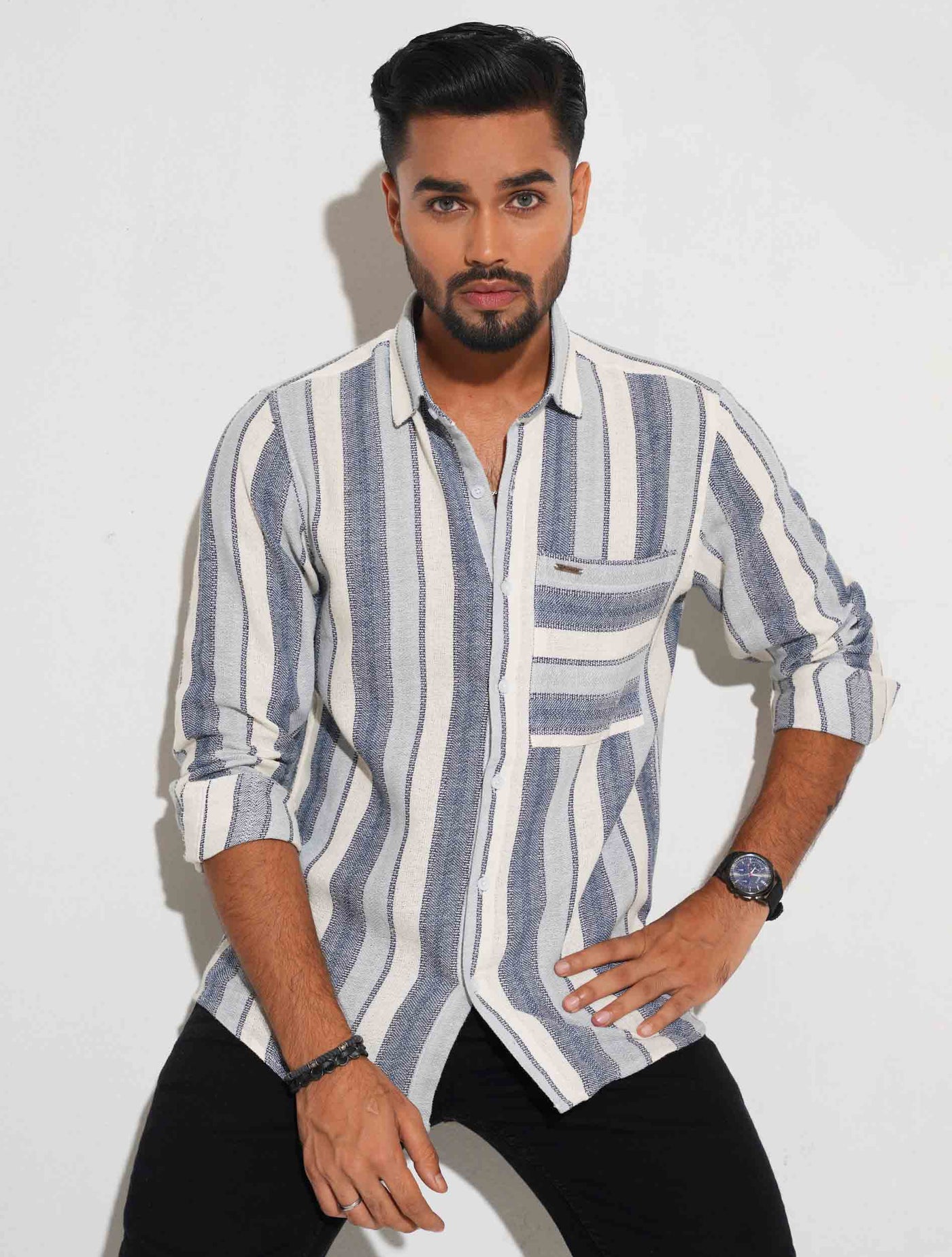 White ash sky stripe premium full sleeve shirt