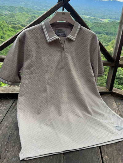 Flint Grey stripe contrast Premium Zipper Polo