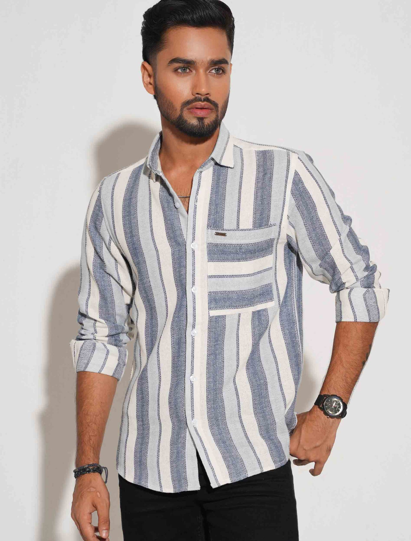 White ash sky stripe premium full sleeve shirt