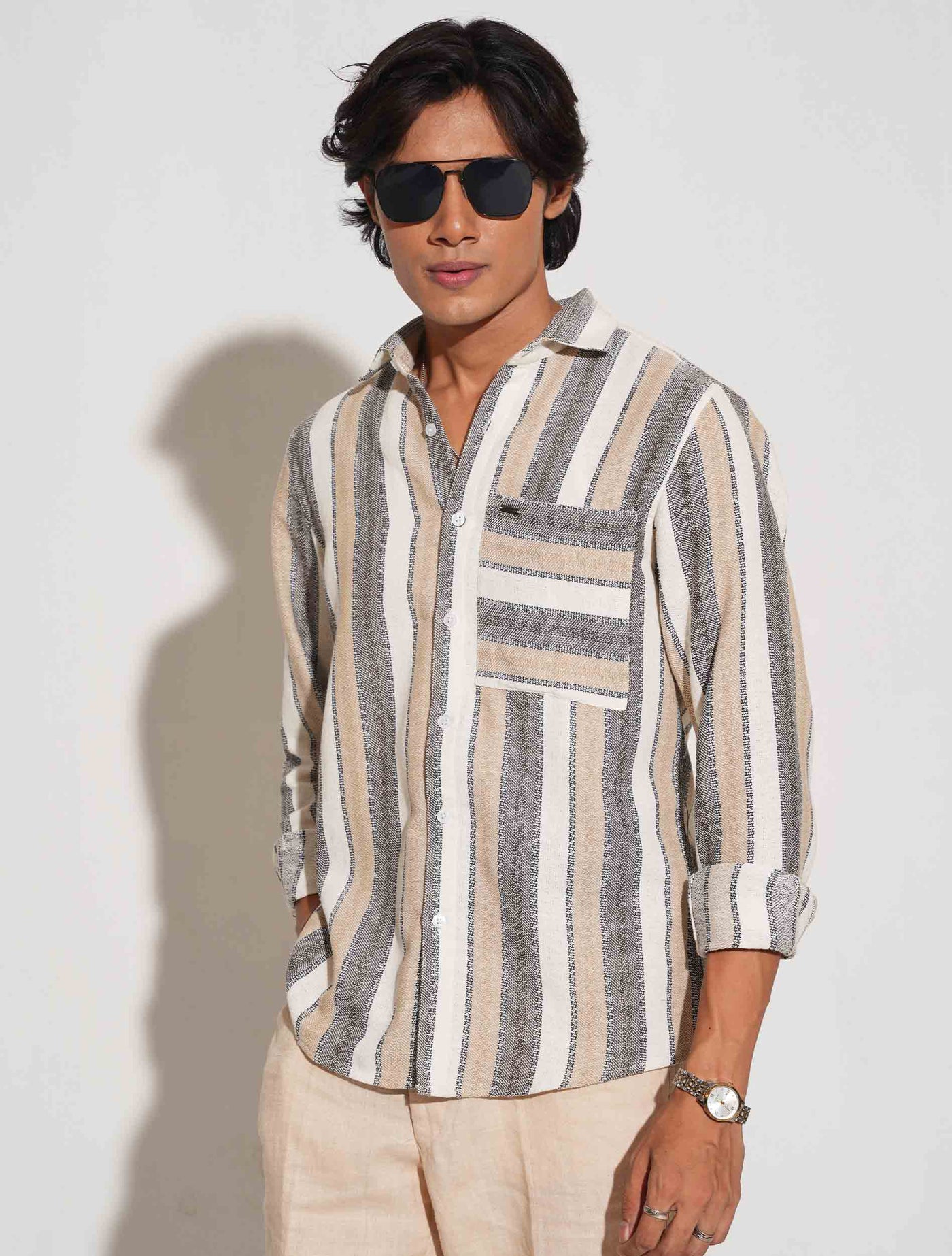 White ash cream stripe premium full sleeve shirt