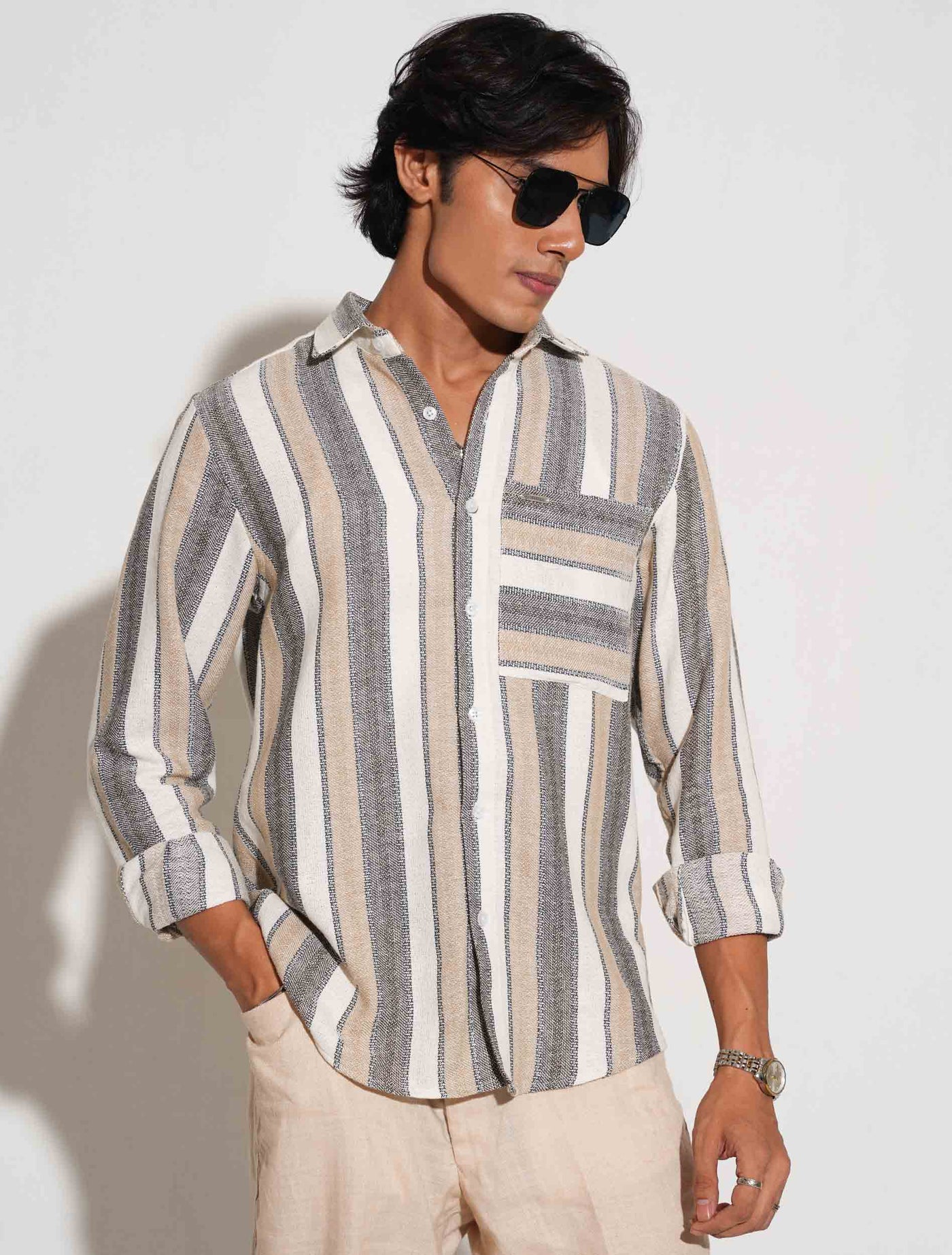 White ash cream stripe premium full sleeve shirt