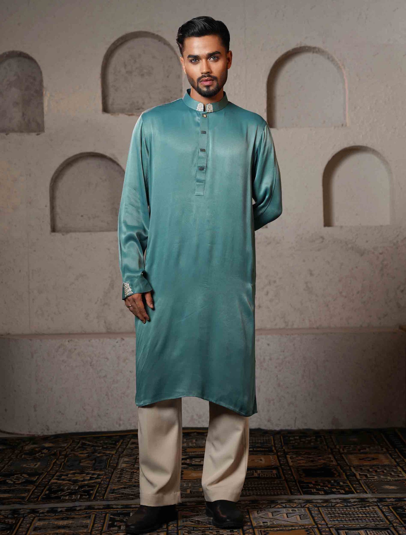 Sea Blue Embroidery premium Panjabi