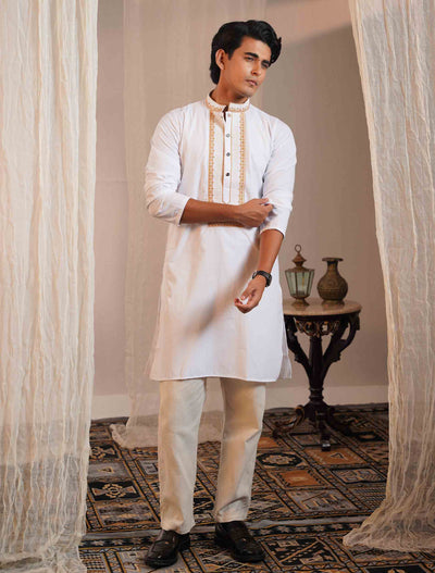 Dove white Embroidey Premium Panjabi