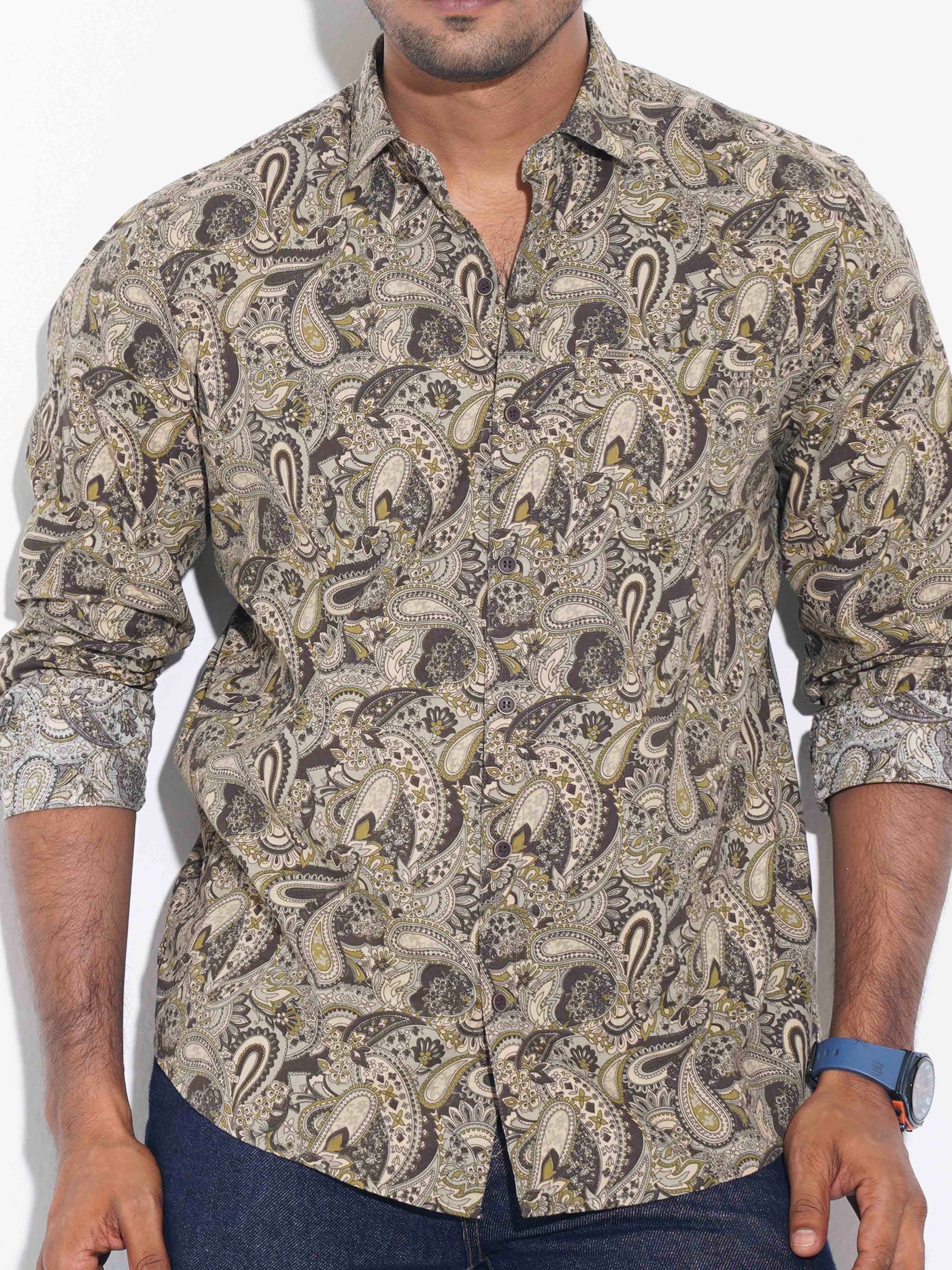 Dark Olive - Base Sankha Printed Premium Full sleeve Shirt