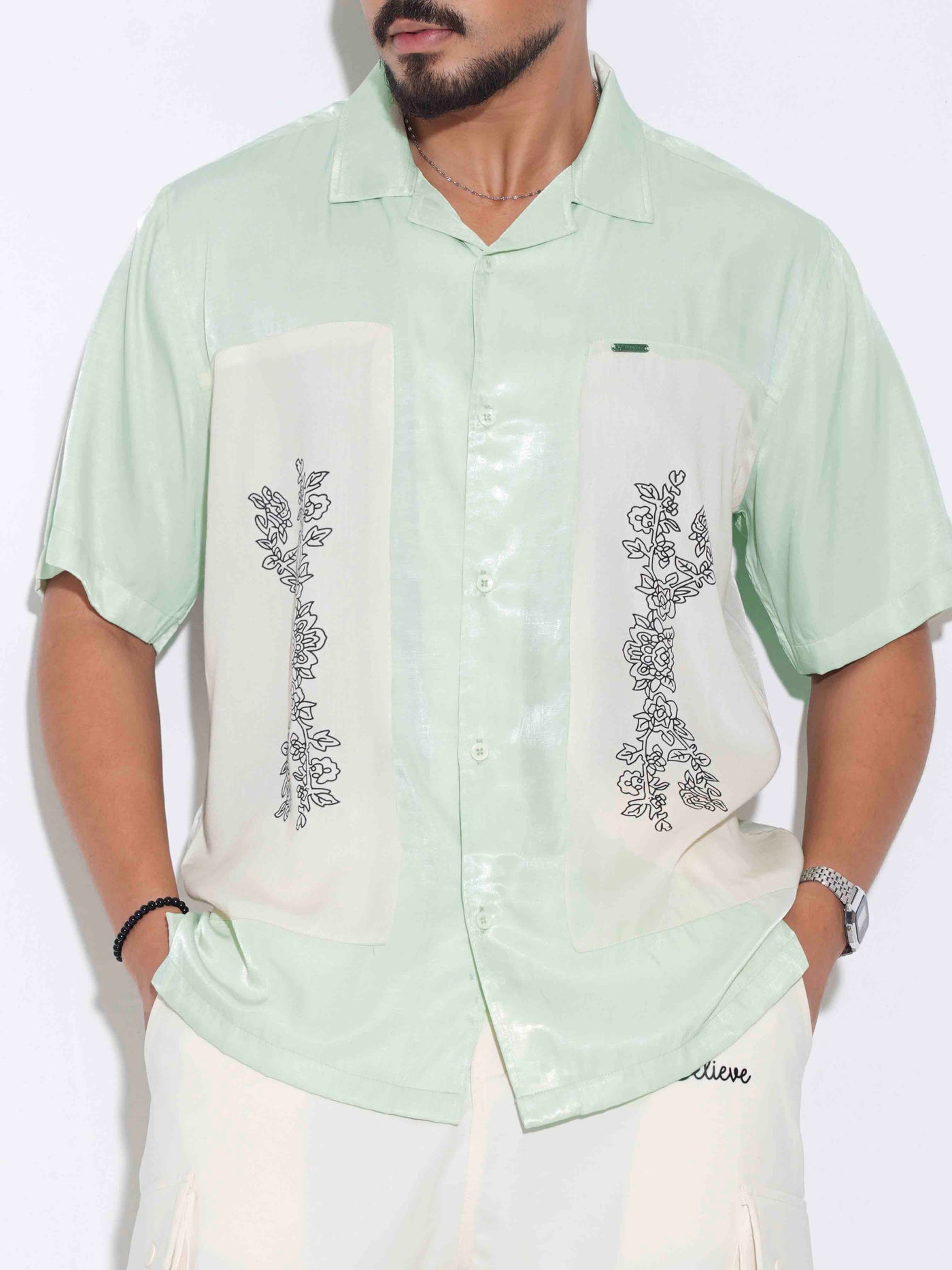 Paste color cream embroidey design premium havana shirt