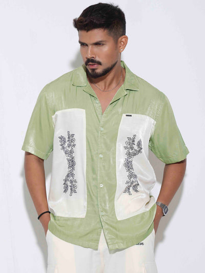 Green color cream embroidey design premium havana shirt