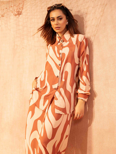 Coral cream nude Blob Printed Female Co-Ord Set