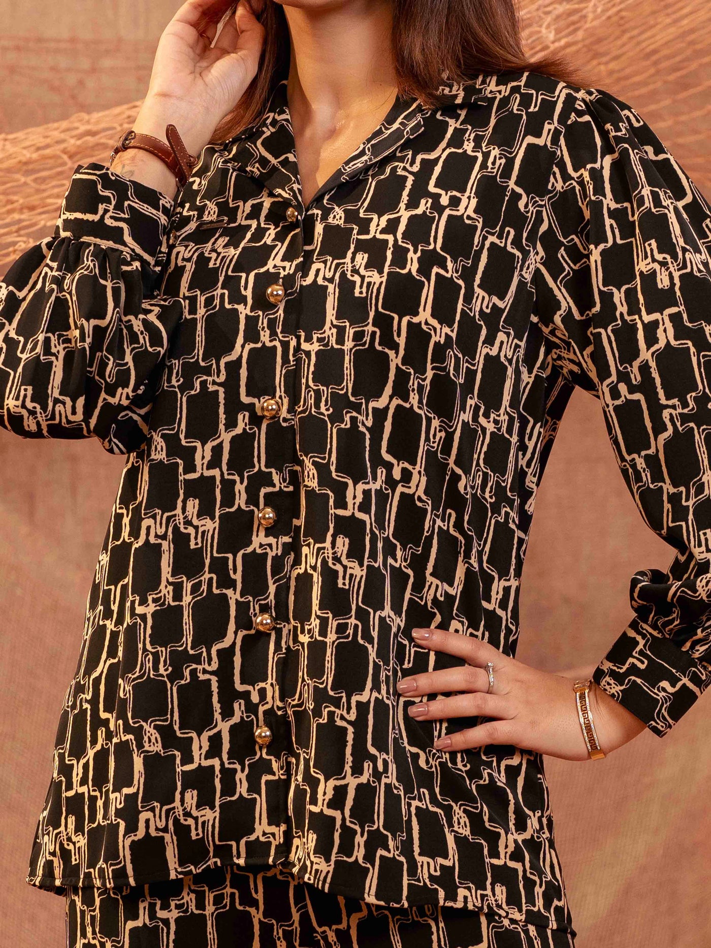 Black cream chain printed Female Co-Ord set