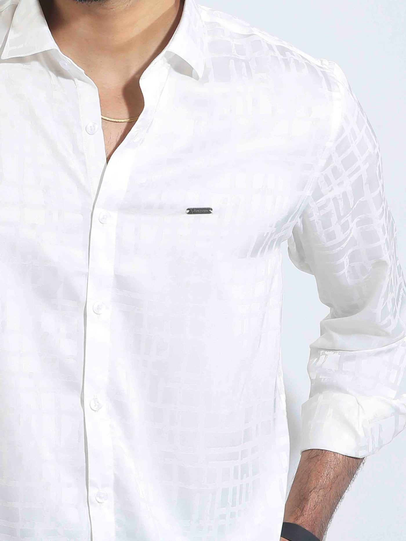Pearl White Box Printed Premium Full Sleeve Shirt