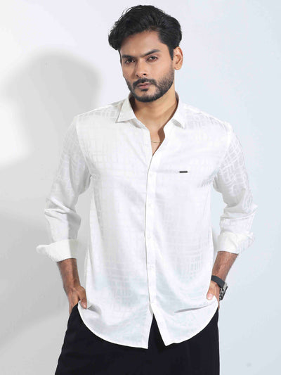 Pearl White Box Printed Premium Full Sleeve Shirt