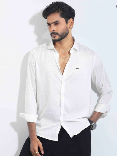 Pearl White Box Printed Premium Full Sleeve Shirt
