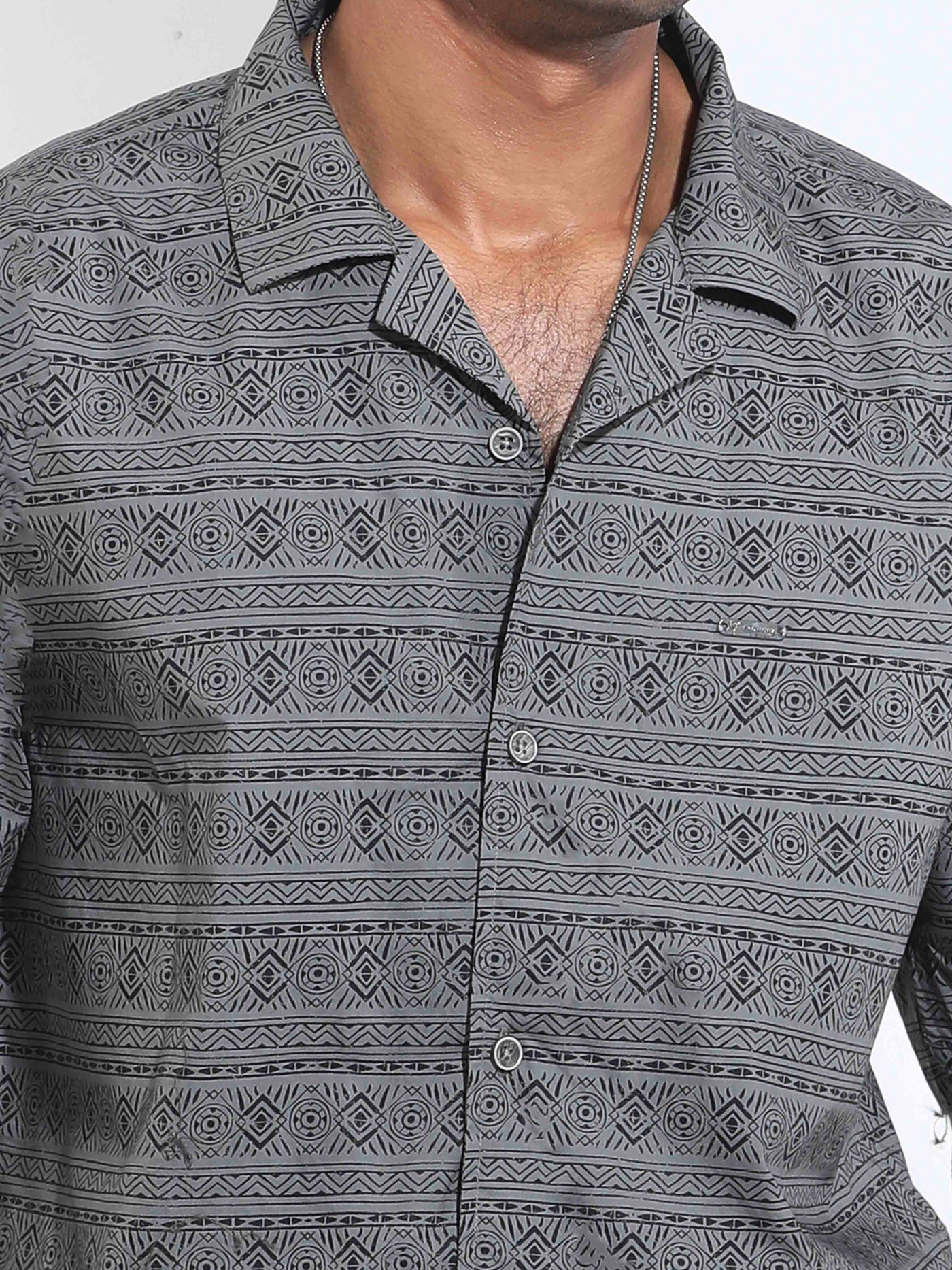 Dark gray horizontal stripe printed Havana shirt