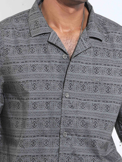 Dark gray horizontal stripe printed Havana shirt