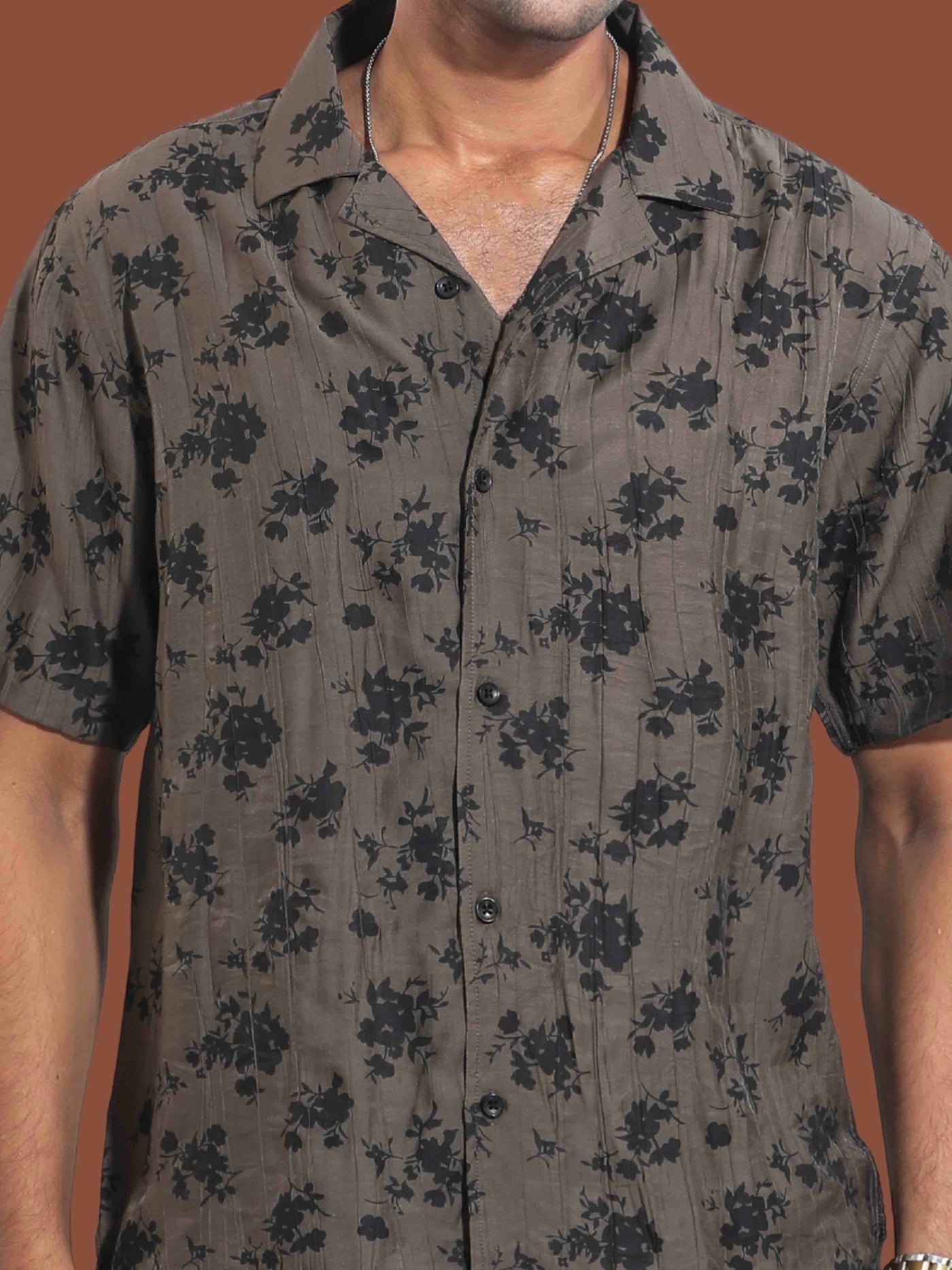 Dark Coffee Floral Printed Havana Shirt