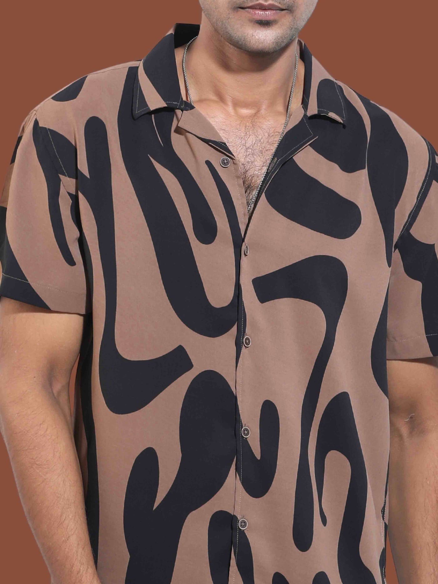 Chocolate brown coffee nude color printed Havana shirt