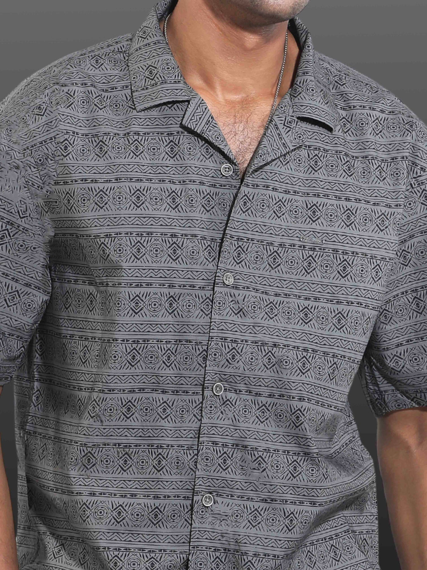 Dark gray horizontal stripe printed Havana shirt
