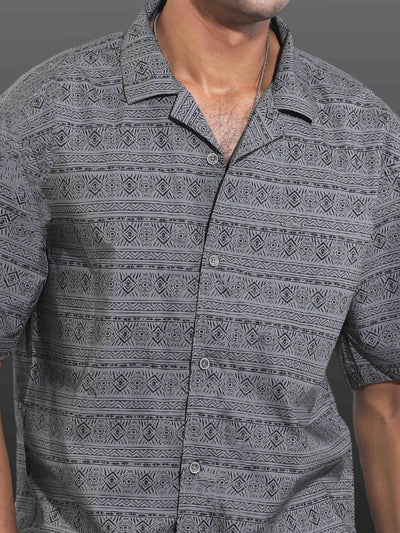 Dark gray horizontal stripe printed Havana shirt