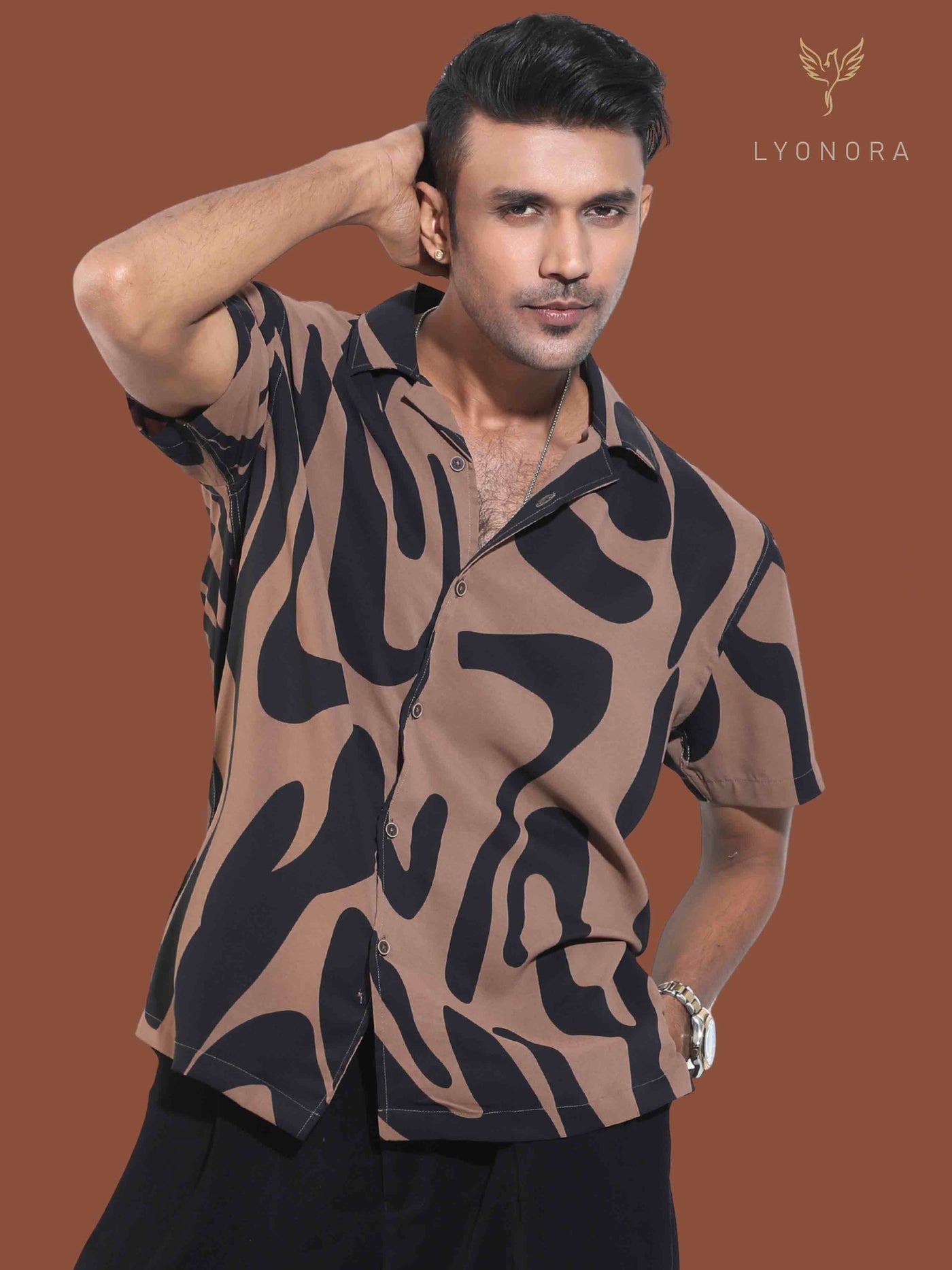 Chocolate brown coffee nude color printed Havana shirt