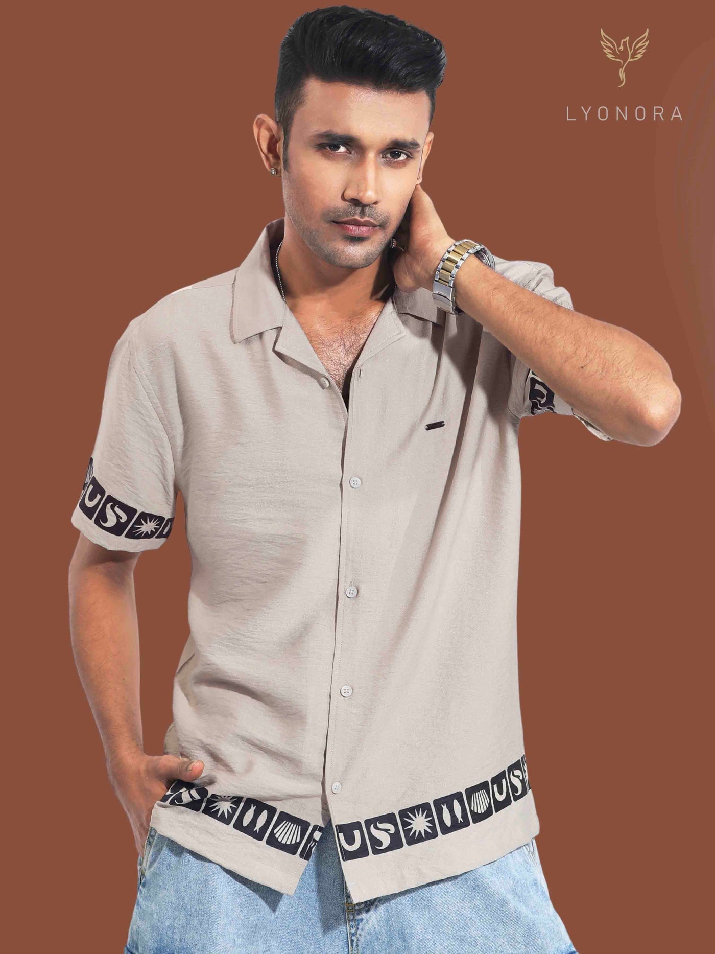 Monochrome grey color hand and waist printed Havana shirt