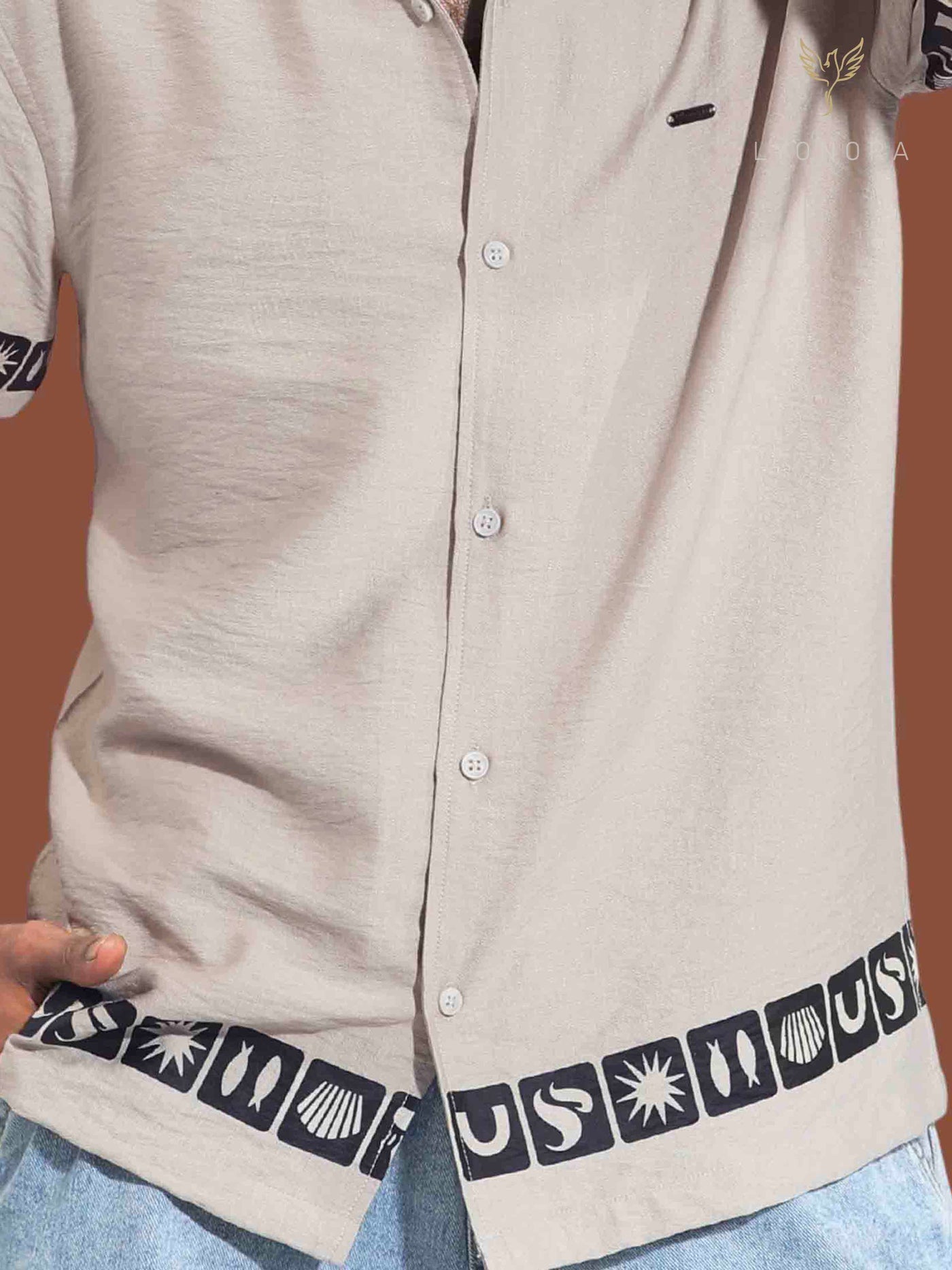 Monochrome grey color hand and waist printed Havana shirt