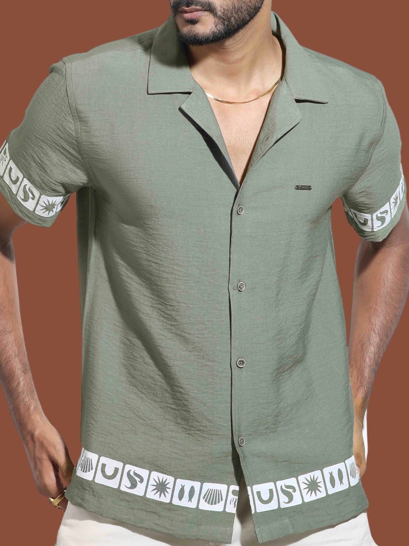 Olive color hand and waist printed Havana shirt