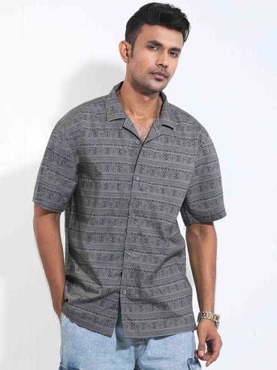 Dark gray horizontal stripe printed Havana shirt
