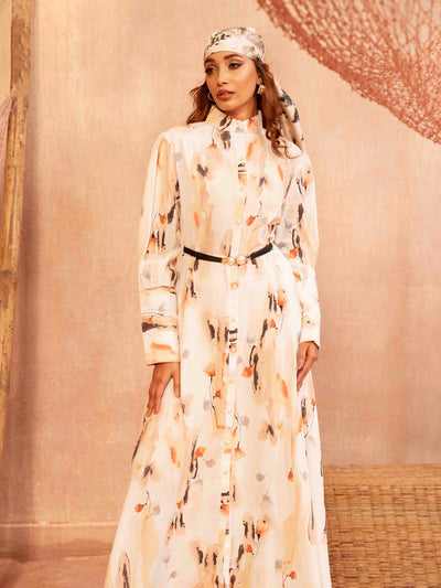 White orange black printed Female Long Gown