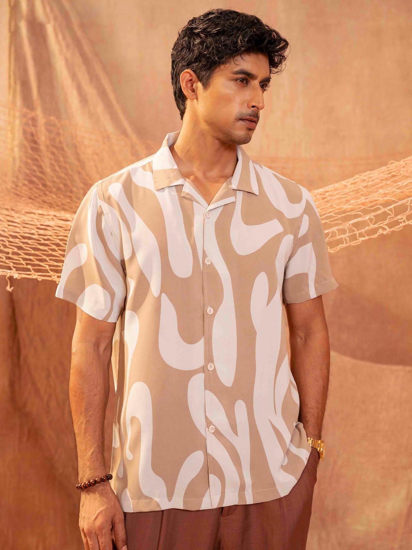 Matte golden white Blob printed Havana shirt