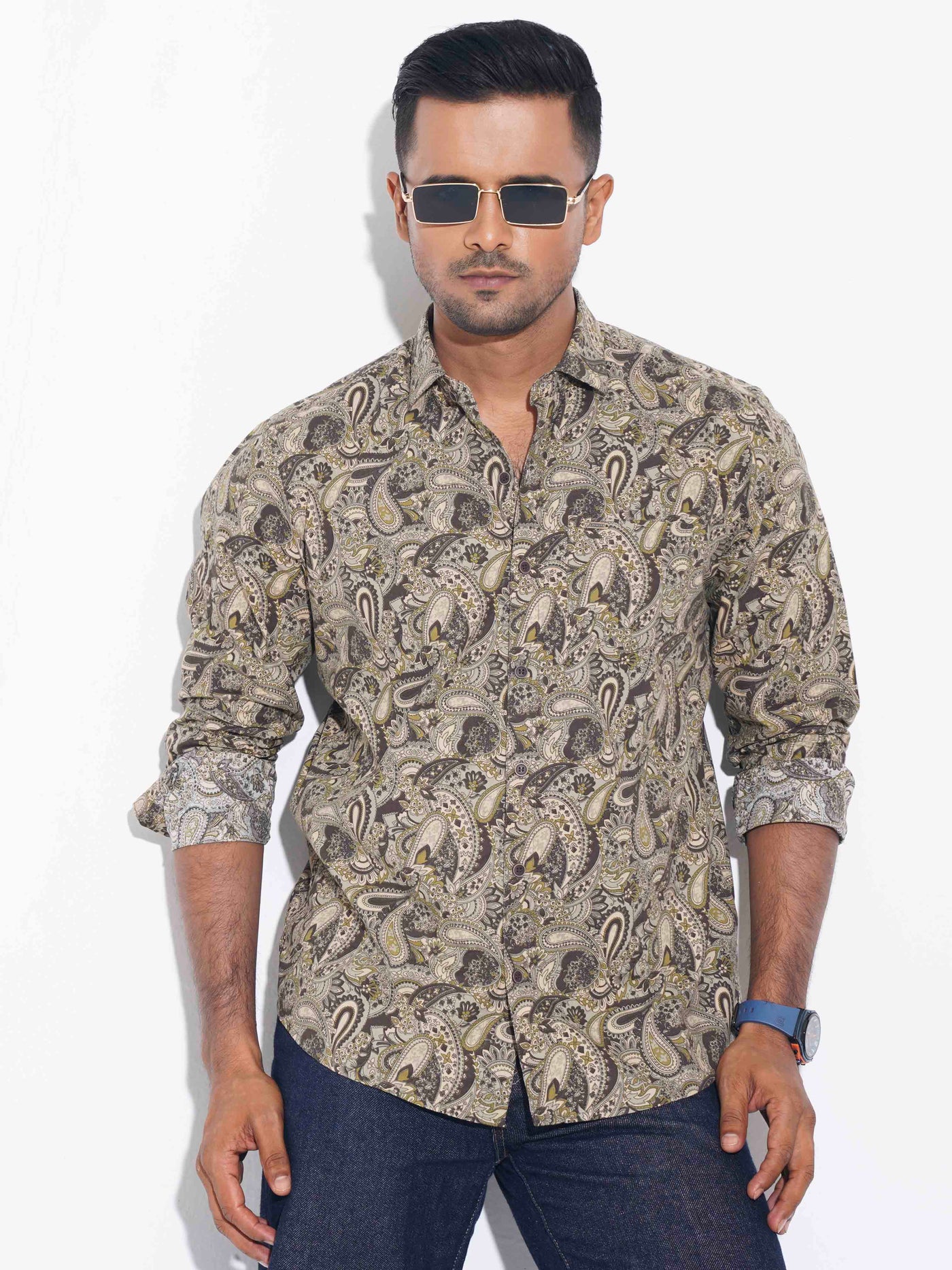 Dark Olive - Base Sankha Printed Premium Full sleeve Shirt