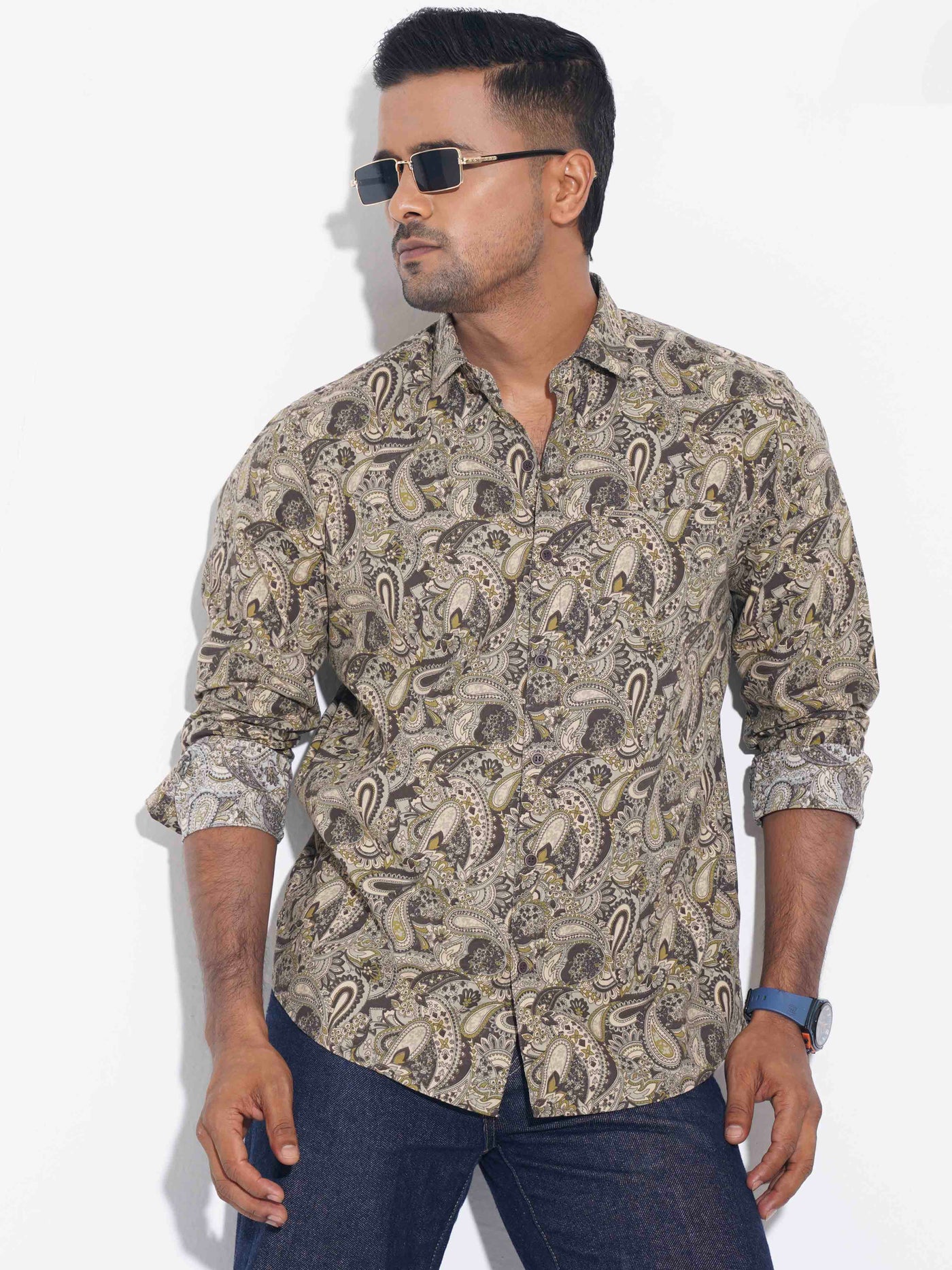 Dark Olive - Base Sankha Printed Premium Full sleeve Shirt