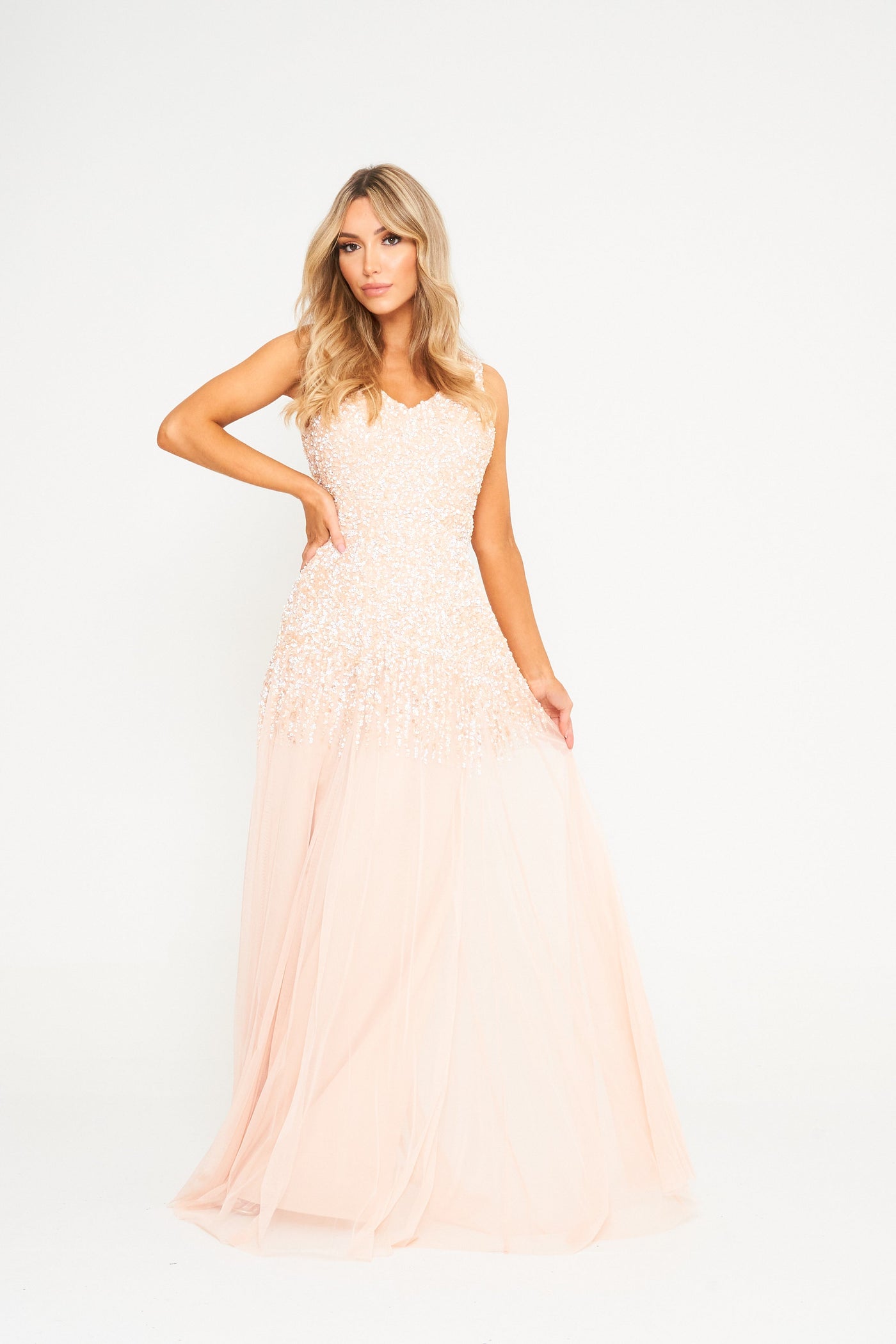 Sequin Embellished V-Neck Maxi Dress