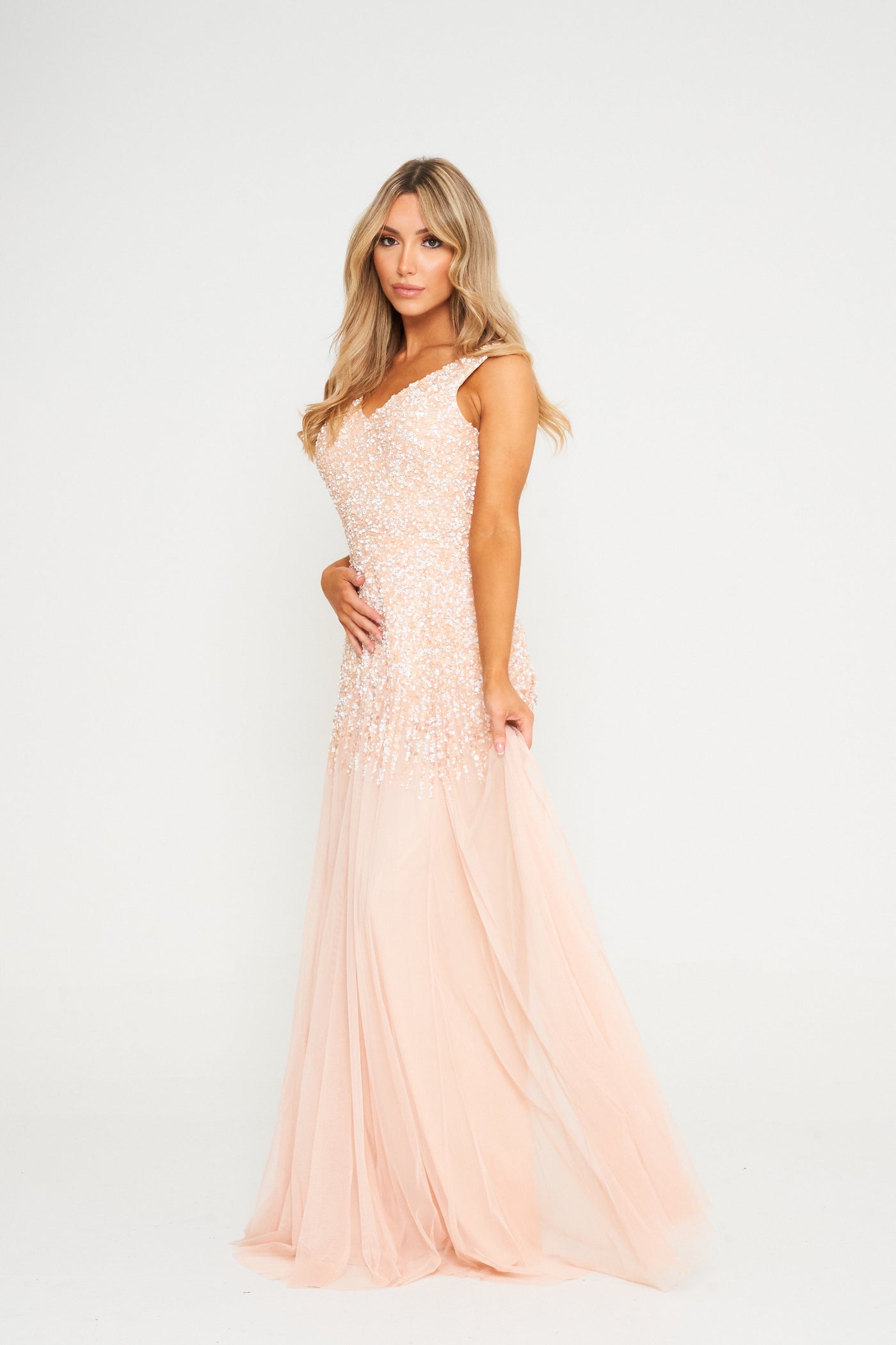 Sequin Embellished V-Neck Maxi Dress