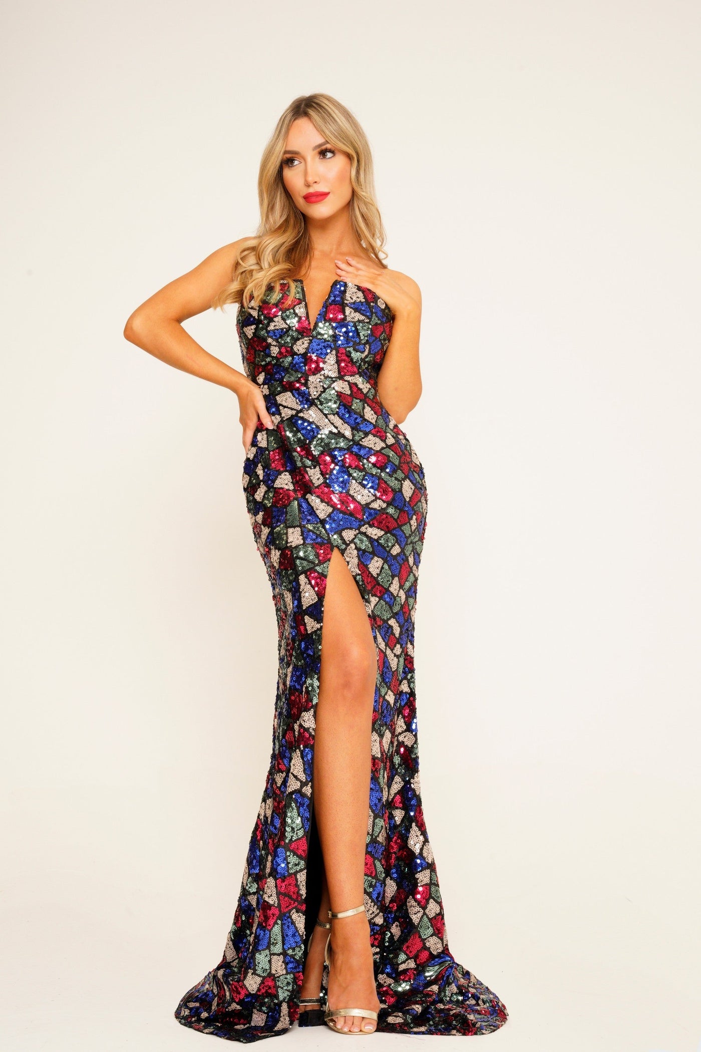 Multicoloured Off-Shoulder Sequin Maxi Dress