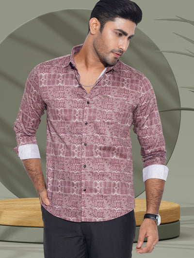 Deep Maroon Printed Premium Full sleeve Shirt
