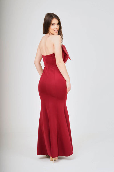 Wine Off- Shoulder Bow-Tie Maxi Dress